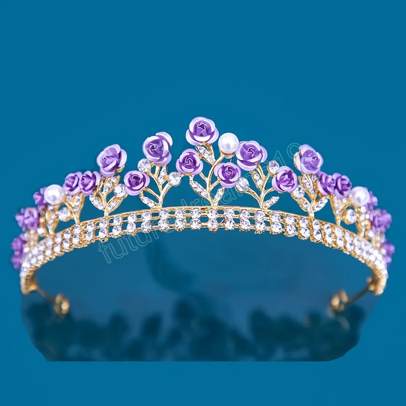 Korean Resin Flower Crowns Prom Rhinestone Bridal Tiara voor vrouw