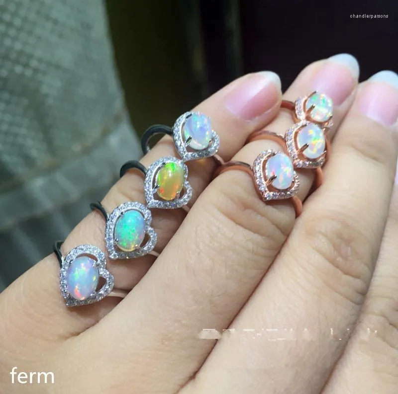 Anillos de racimo KJJEAXCMY Joyería fina Anillo de plata pura 925 con ópalo natural engastado en la venta al por mayor de color fuego completo