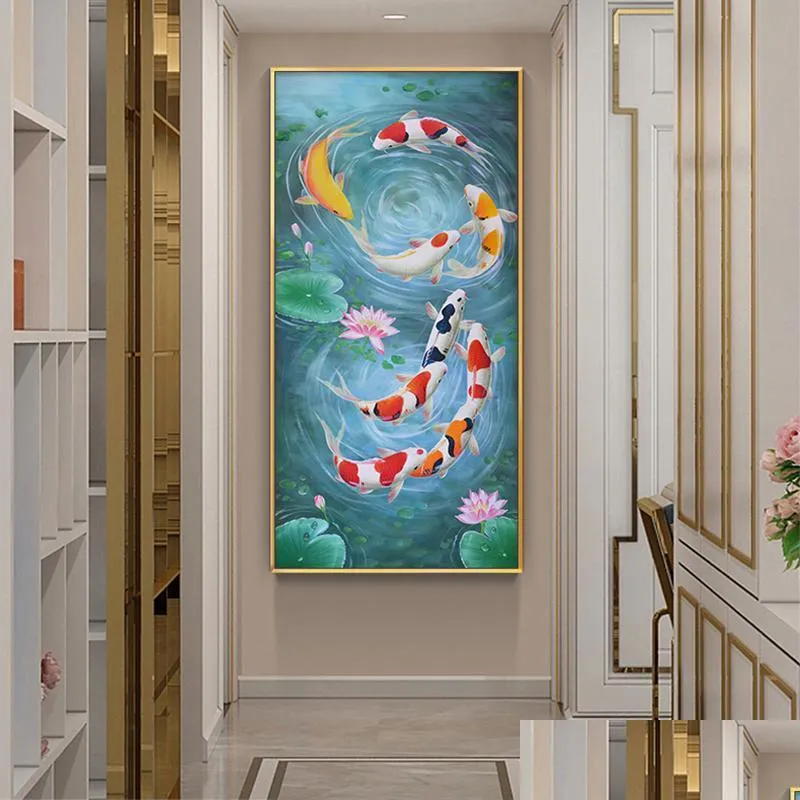 Und Dro Für Ölgemälde Lotusteich Cuadros Fische | Drucke € Dhuk8 Koi Poster 8,4 Karpfen Auf Von Wandkunst Wohnzimmer Leinwand Gemälde Shui Feng Bilder DHgate