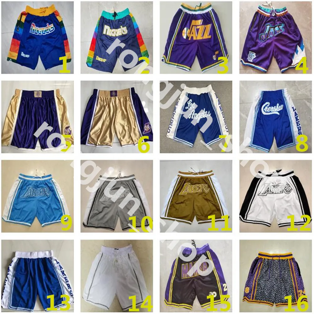 2023 All Team Just Don Taschen-Basketball-Shorts, Retro-Sport, blaugrüne Hip-Pop-Hose mit Taschen-Reißverschluss, Jogginghose, genähte Fußball-Baseball-Shorts
