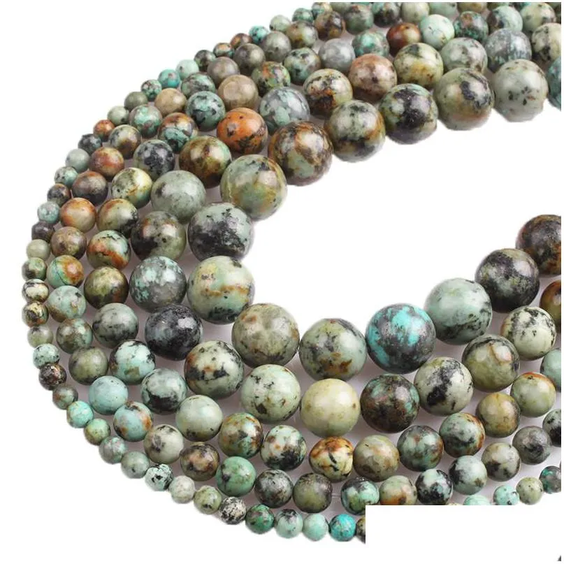 Stone 8Mm Natural African Turquoises Round Loose Beads 4 6 8 10 12Mm Fit Diy Charms Bracelet For Jewelry Making Drop Deli Dhh3T