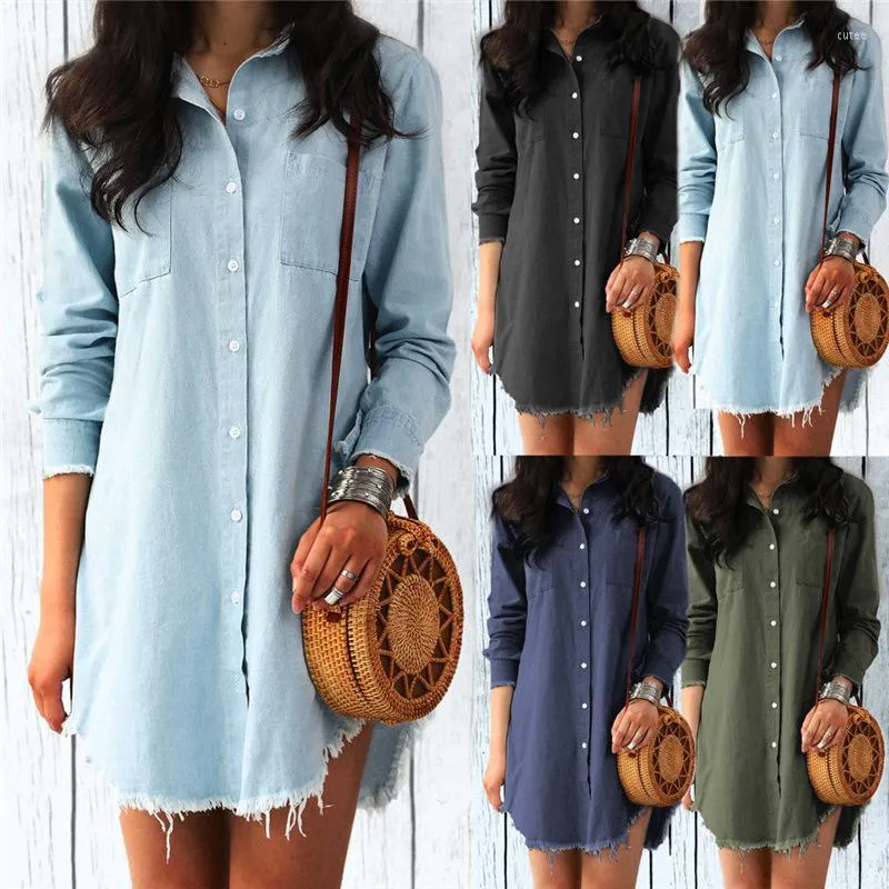 Women's Blouses Women Spring Autumn Denim Jeans And Shirts Long Sleeve Button Tassel Blouse Tops Ladies Casual Blusa