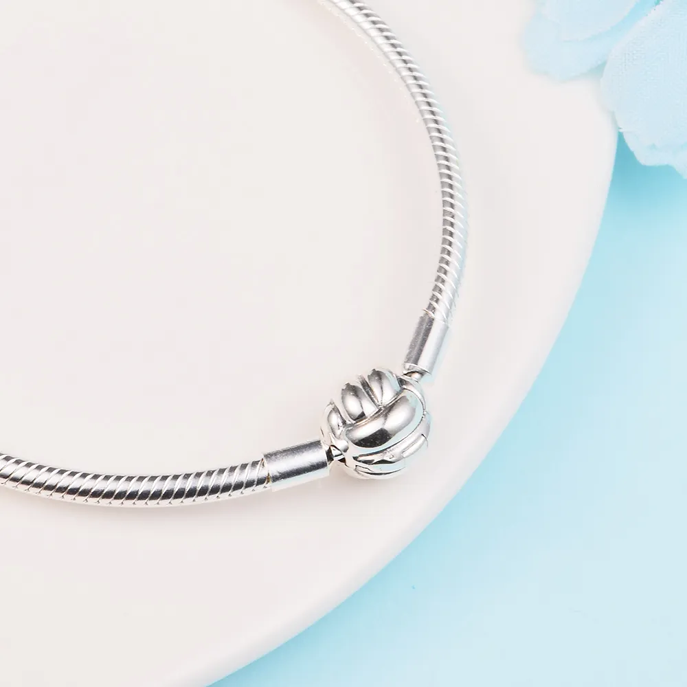 925 Sterling Silver Snake -kettingarmband met ware liefdesknoopclasp voor vrouwen Fit European Pandora Style Charms Beads Sieraden