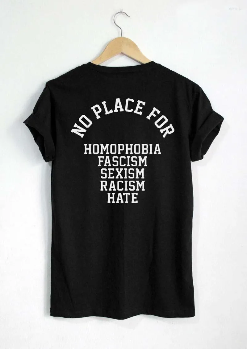 Mäns T-skjortor Ingen plats för homofobi Fascism Sexism Rasism Hat T-shirt Tryck på den bakre bomulls fritiden Kortärmad O-hals