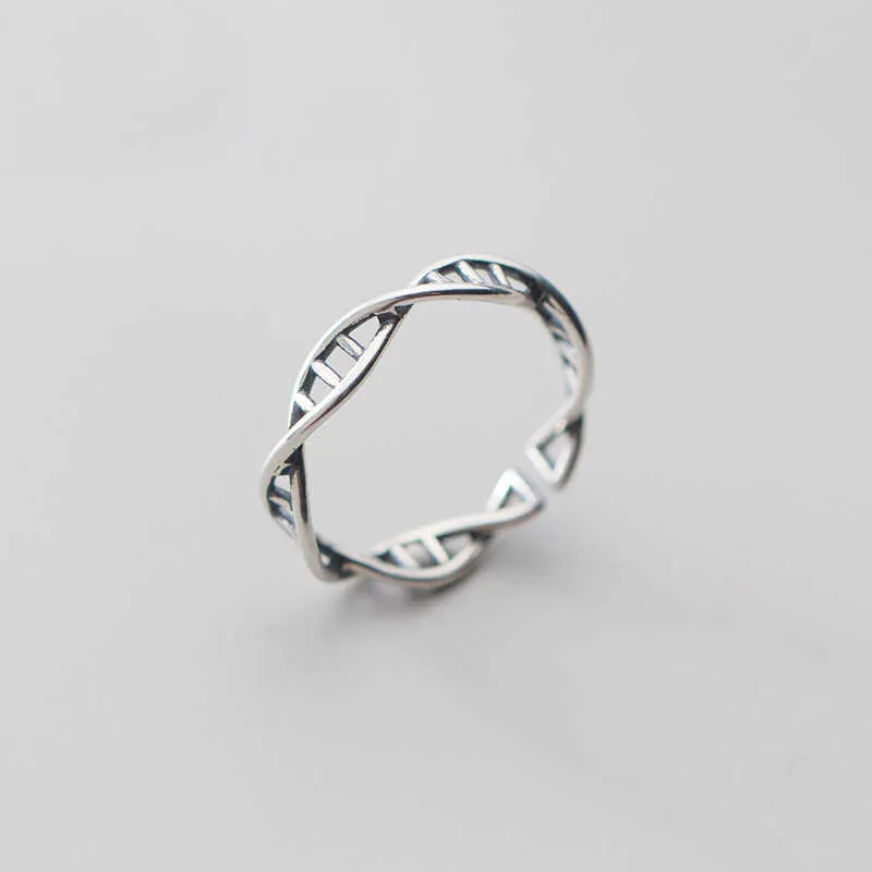 Band Rings MloveAcc 925 Sterling Silver DNA Chemistry Molecule Rings Open Adjustable Ring Double Helix Minimalist Ring for Women Girls Teen G230327