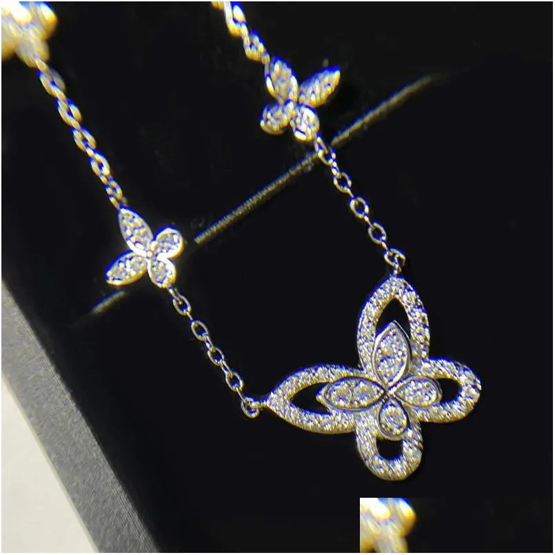 Bijoux Choucong Marque 5 Pendentif Papillon De Luxe 925 Sterling Sier Pave Saphir Blanc Cz Diamant Pierres Précieuses Éternité Femmes Dhizl