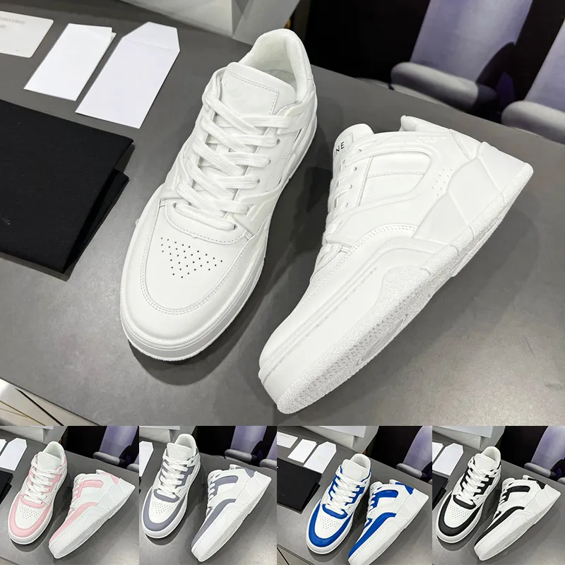 여성 남성 캐주얼 신발 CT-07 CELlNE TRAINER LOW LACE-UP SNEAKER in CALFSKIN Optic White Black Pink Royal Blue Sneakers