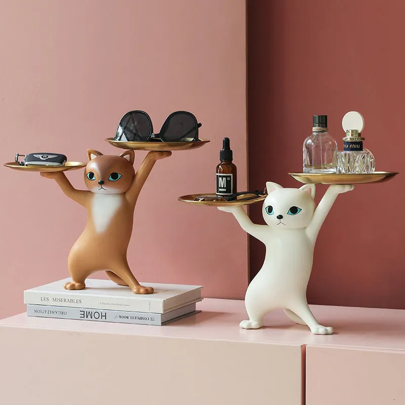 置物 maocat DHgate.com:Cute Cat Figurine Tray - Resin Cat Statue