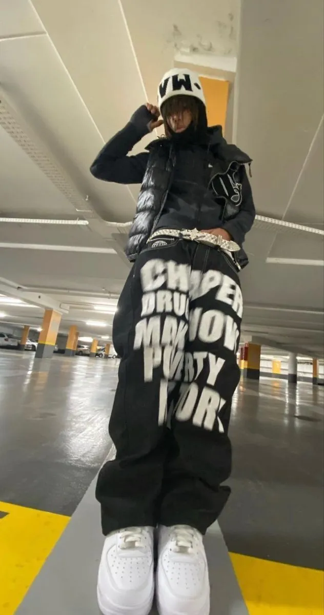 Jeans masculinos Y2K Black Carga Letterprinha Letra vintage Baggy Troushers Women Women High Wisty Estetiche Streetwear Sortpants Harajuku 90s 230327