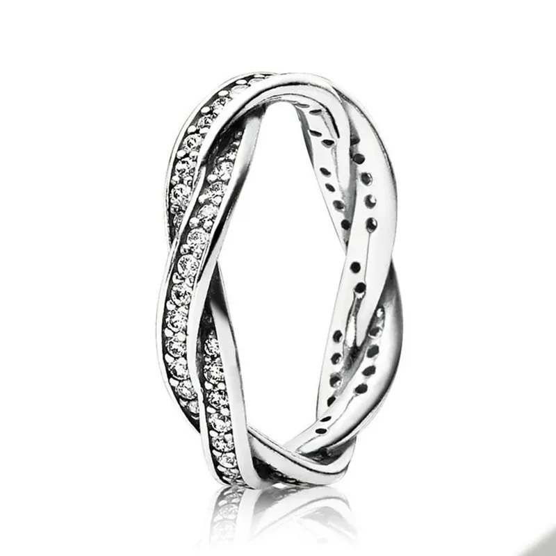 Sparkling Twisted Lines Tell para Pandora autêntica Sterling Silver Wedding Party Jewelry for Women Girlfriend Girt Full CZ Diamond Designer Rings com caixa original