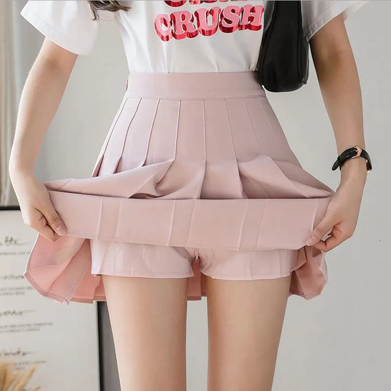 Юбки летняя корейская юбка шорты женщин высокая талия сексуальная мини -юбка школа короткая плиссированная каваи японская розовая юбка Женская весна 230327