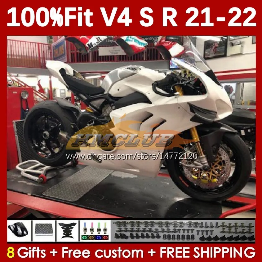 Carénages de moto pour DUCATI Street Fighter Panigale V 4 V4 S R V4S V4R blanc brillant 2018-2022 Carrosserie 167No.30 V4-S V4-R 21 22 V-4S V-4R 2021 2022 Corps de moulage par injection