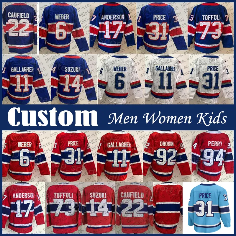 14 Nick Suzuki Cole Caufield Montreal Hockey Jersey Custom Canadiens Brendan Gallagher Jonathan Drouin Carey Price Josh Anderson Kirby Dach Jake Allen David Savard