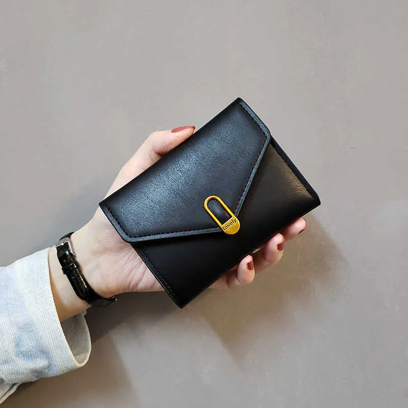 財布の女性財布革財布ファッション三倍シンプルな黒いショートウォレット高品質の柔らかい財布レザースモールコインポックG230327