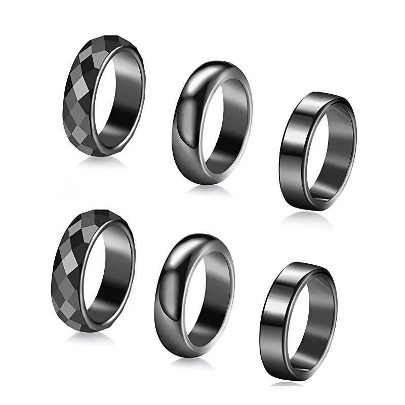 Anéis de banda anéis planos de hematita para homens 6mm 6mm AAA Black Stone Black Stone Ajuda Sono Perca peso Knuckels Hand Healing Terapy Anéis G230327