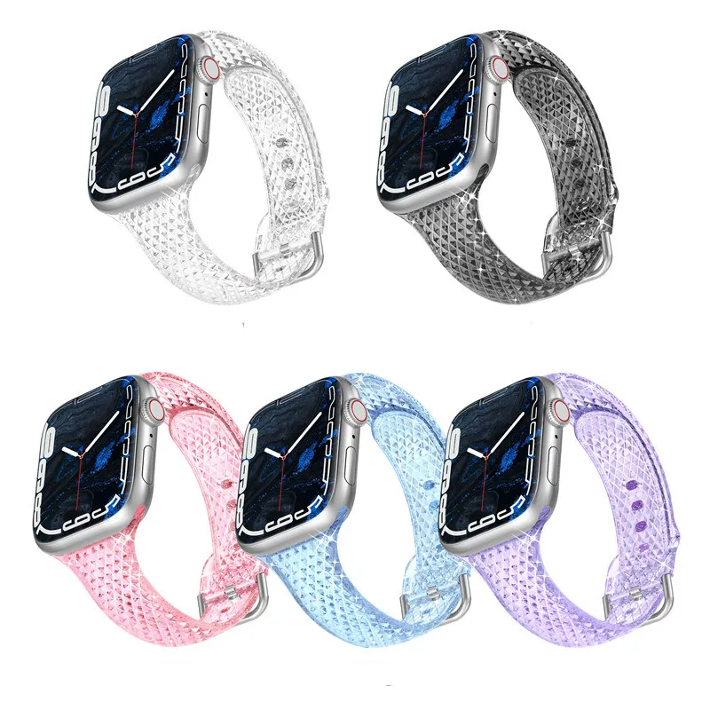 Clear Bling Diamond TPU polsbandband Bracelet voor Apple Watch Series 8 7 6 5 4 SE 44mm 45 mm 49 mm