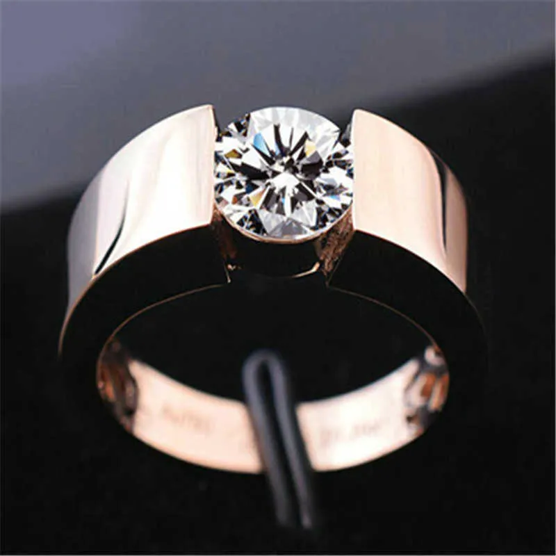 Bandringar Rose Golden Zircon Lover Rings for Women Men Silvery smycken Ring kvinnliga bröllopsringar för par Punk Fashion Ring Men Lady New Z0327