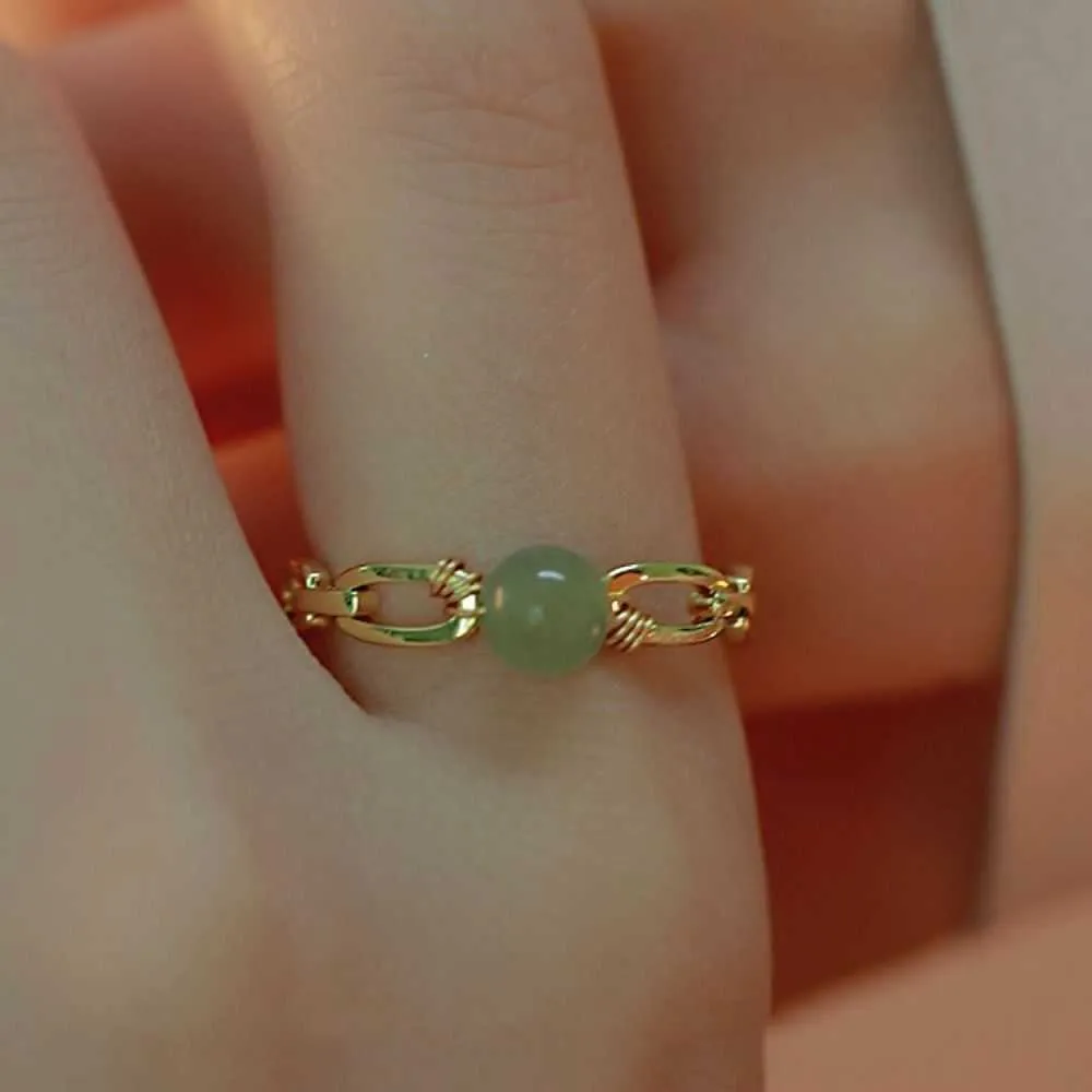 Band Rings Women Finger Ring Hetian Jade Beaded Ring Female Retro Niche Design Minimalist Finger Buckle All Match Jade Open Ring Jewelry G230327