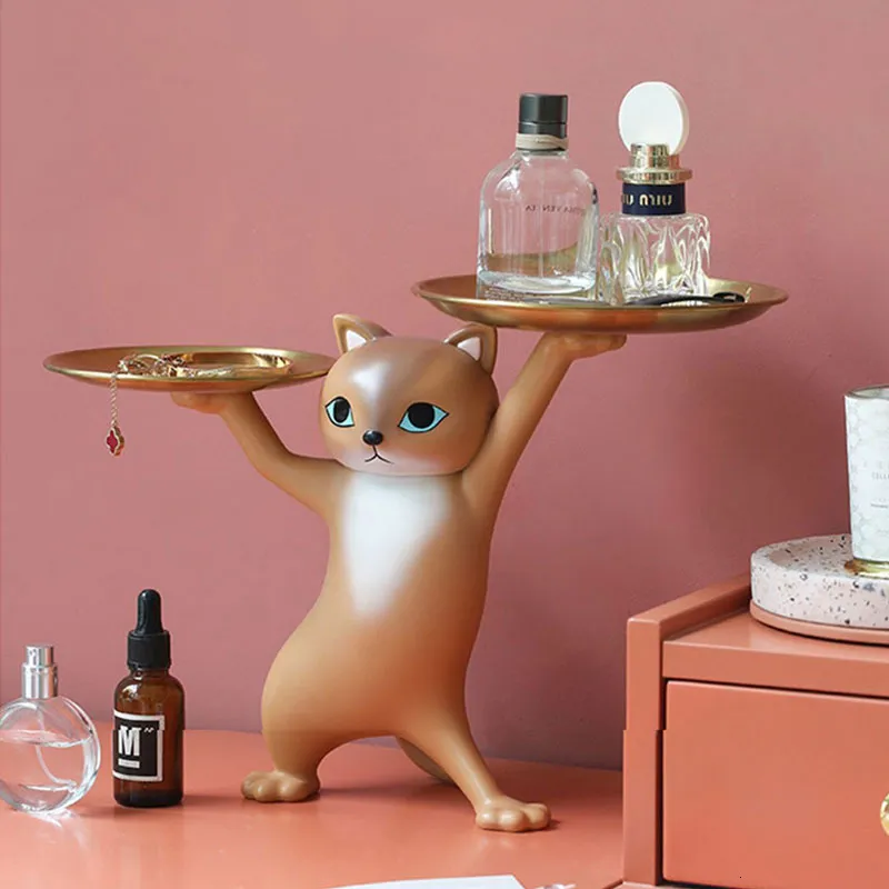 置物 maocat DHgate.com:Cute Cat Figurine Tray - Resin Cat Statue