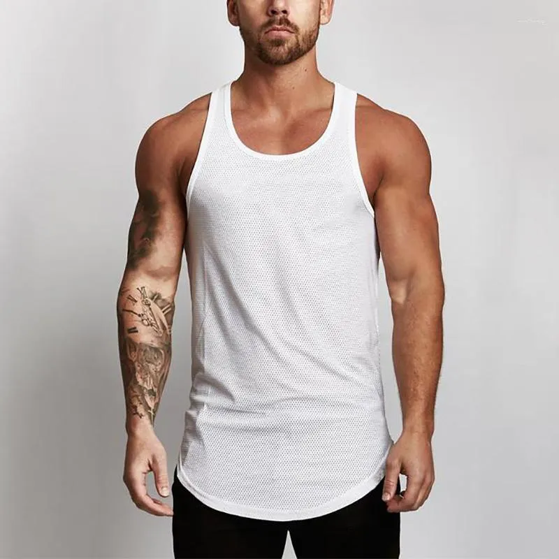 Heren tanktops heren bodybuilding stringer top man fitness singlet mesh gyms vest kleding mouwloos shirt slanke spier onderhemd