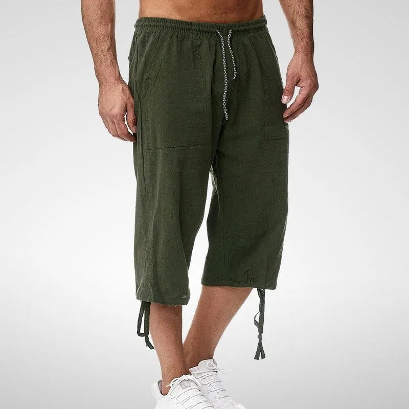 Pantaloncini Da Uomo In Lino Corti Da Uomo 3/4 Al Ginocchio In