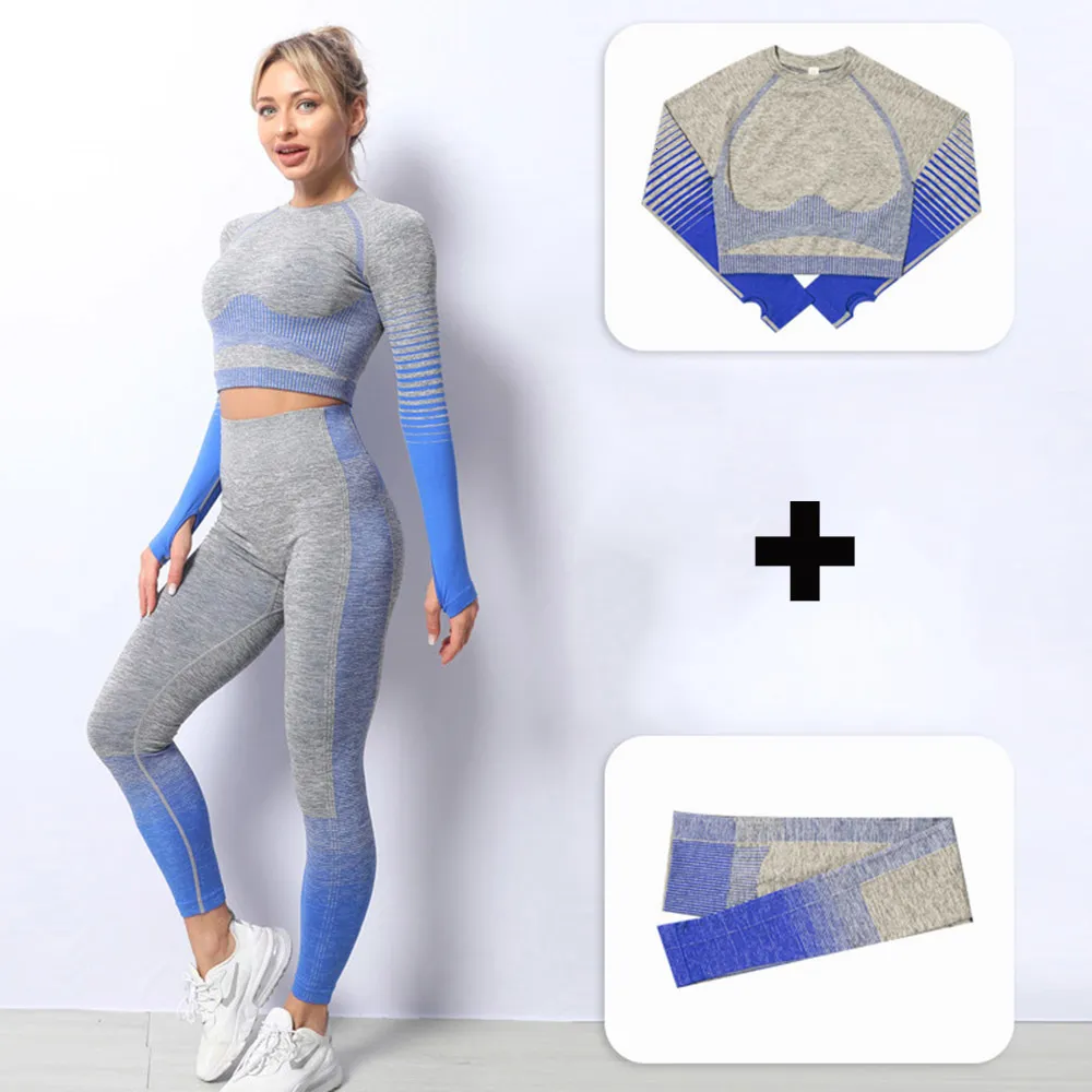 Completi da yoga 2 pezzi Set da yoga senza cuciture Donna Sportwear Abbigliamento da allenamento in palestra per le donne Completi sportivi Tute Abbigliamento fitness Leggings push-up 230327