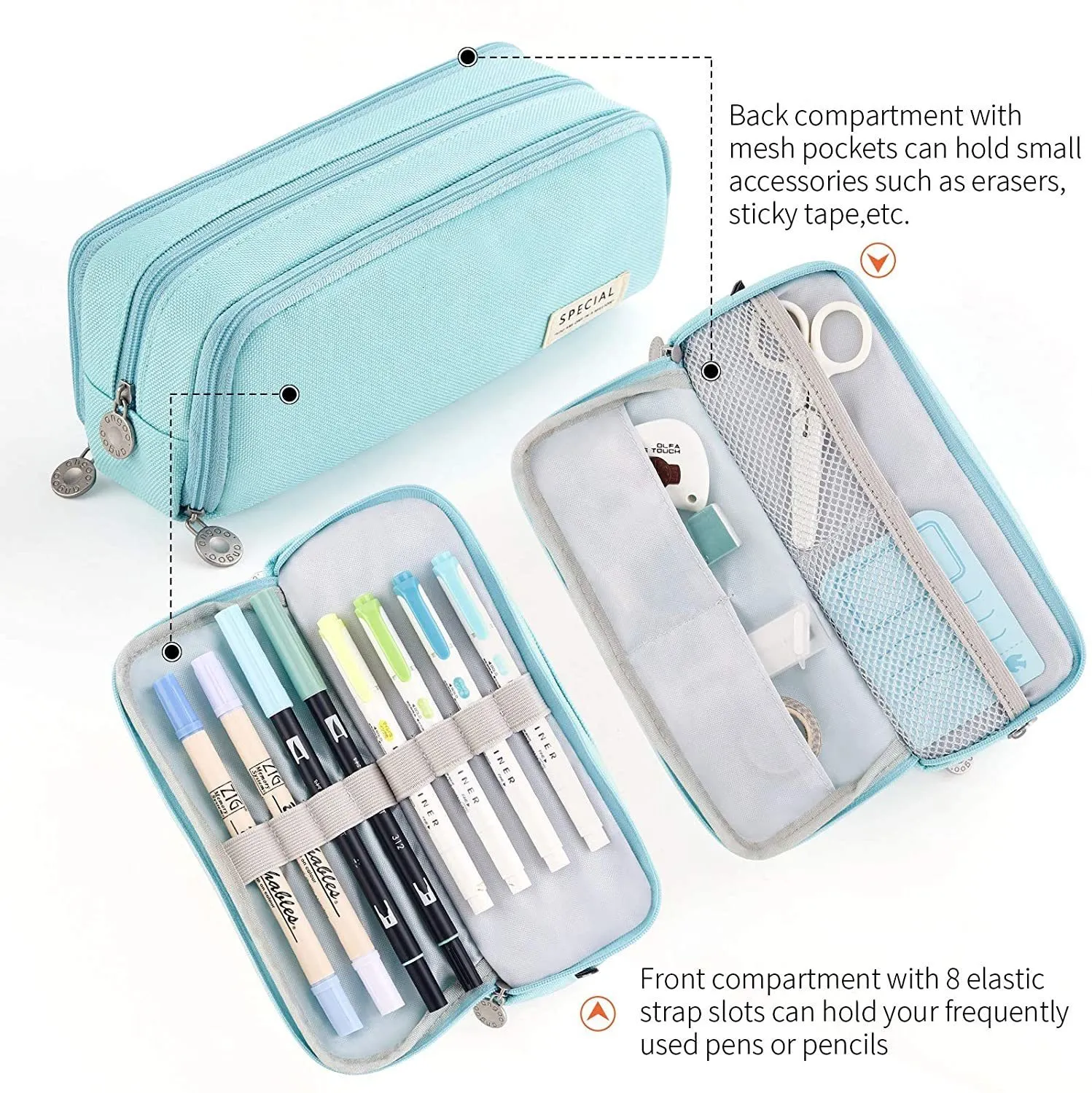 Wholesale Large Canvas Stationery Pencil Case With 3 Compartments