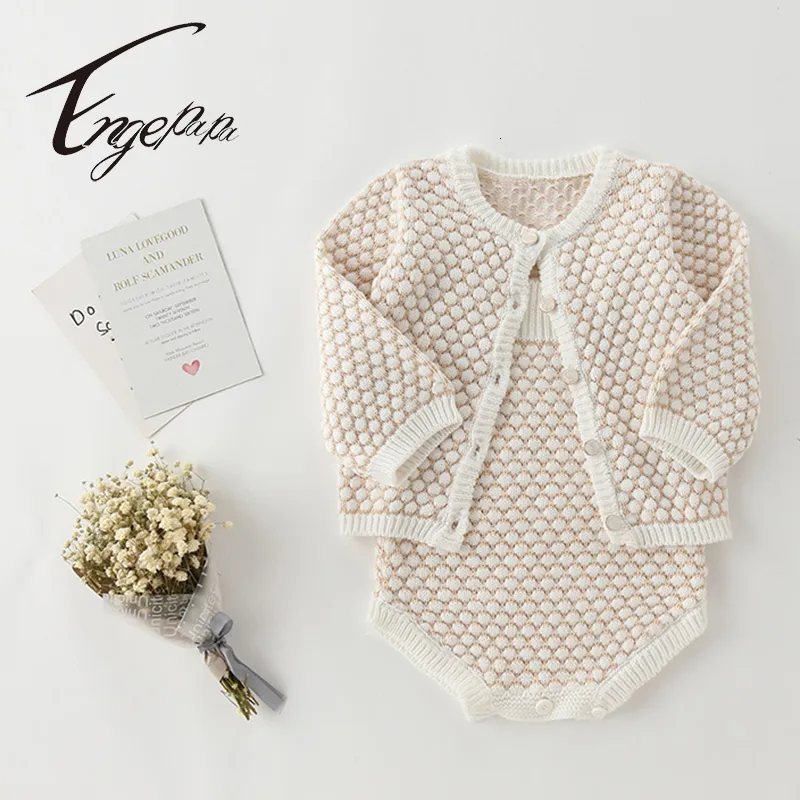 Pyjama's engepapa Toddler Baby Girl Spring herfst Lange mouwen Dot Cardigan Coatromper babykleding Winter geboren kleding 230327