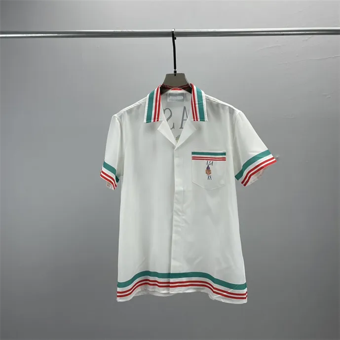 2 luksusowe projektanci koszule męski tygrys litera V Silk Bowling Shirt Casual Shirts Men Slim Fit Sukienkę z krótkim rękawem M-3XL#90