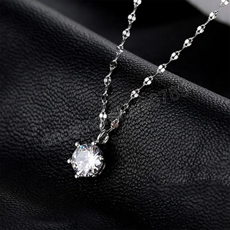 Luxury Zircon Pendant Necklace For Women AAA Round CZ Bridal Wedding Necklace Valentines Day Gift Jewelry Mujer