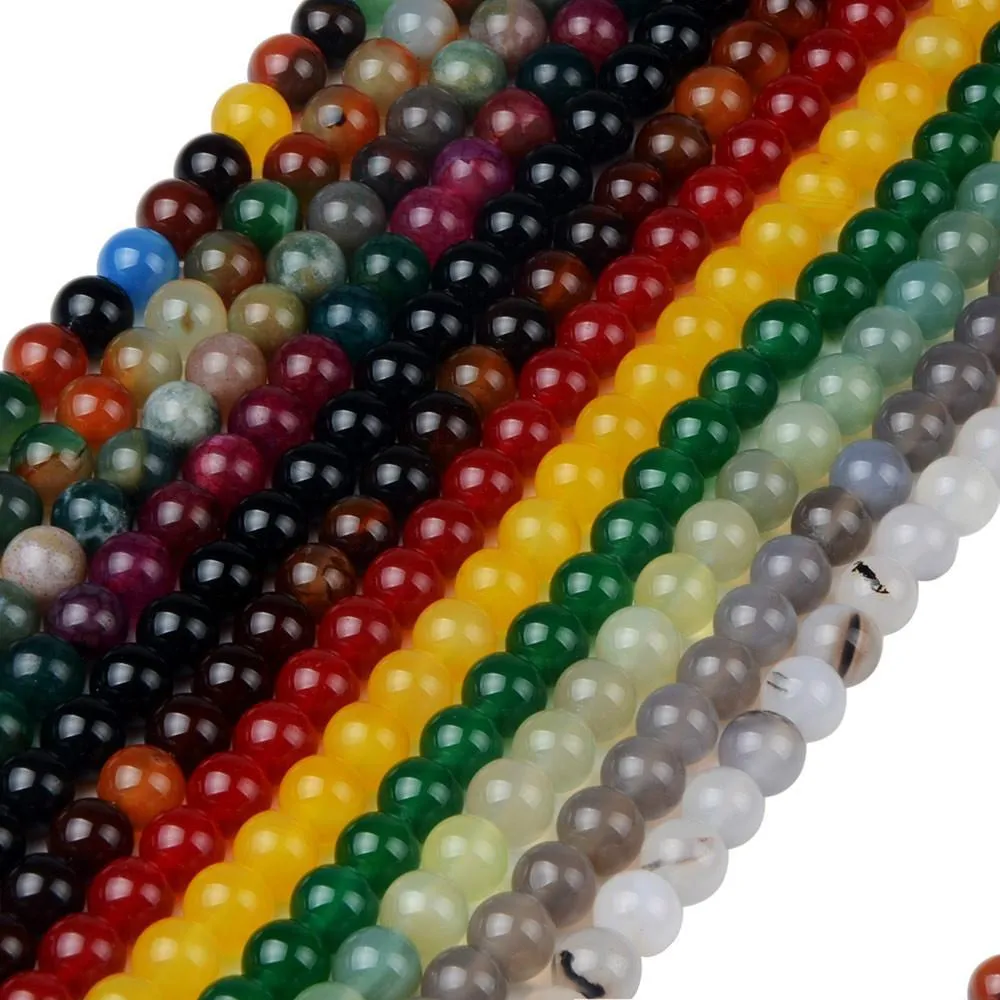 Piedra 8 mm 14 colores Ágatas Cuentas naturales Negro Semiprecioso Suelto DIY Collar Pulsera Fabricación de joyas 4/6/8/10/12 Dhubh