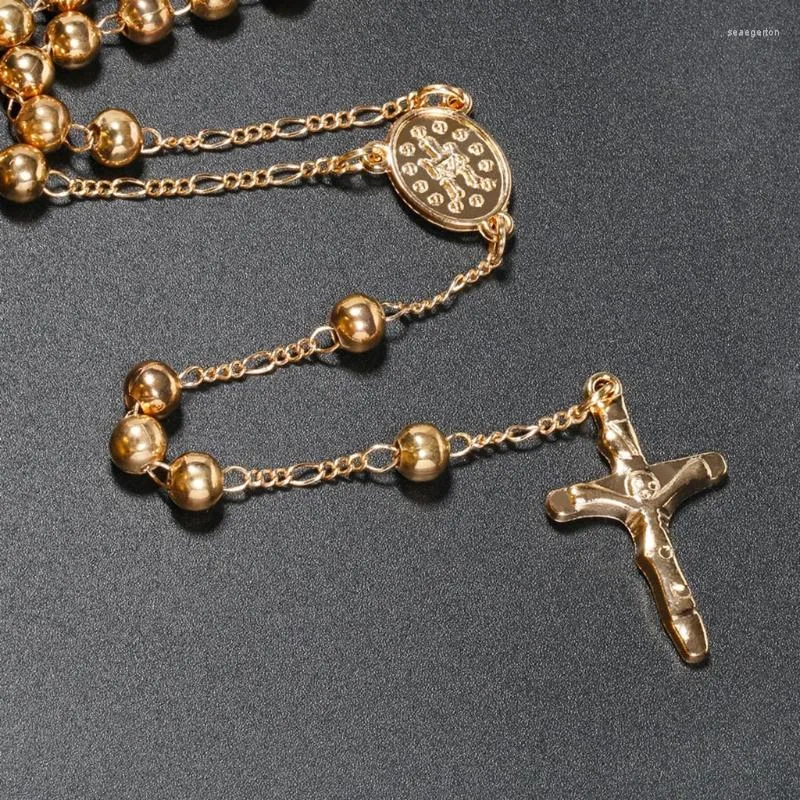 Łańcuchy 6 mm różańce modlitwa koraliki naszyjnik katolicki chrześcijański religijna biżuteria urok dar dla mężczyzn Kobiety krzyżowe klejnot klejnot