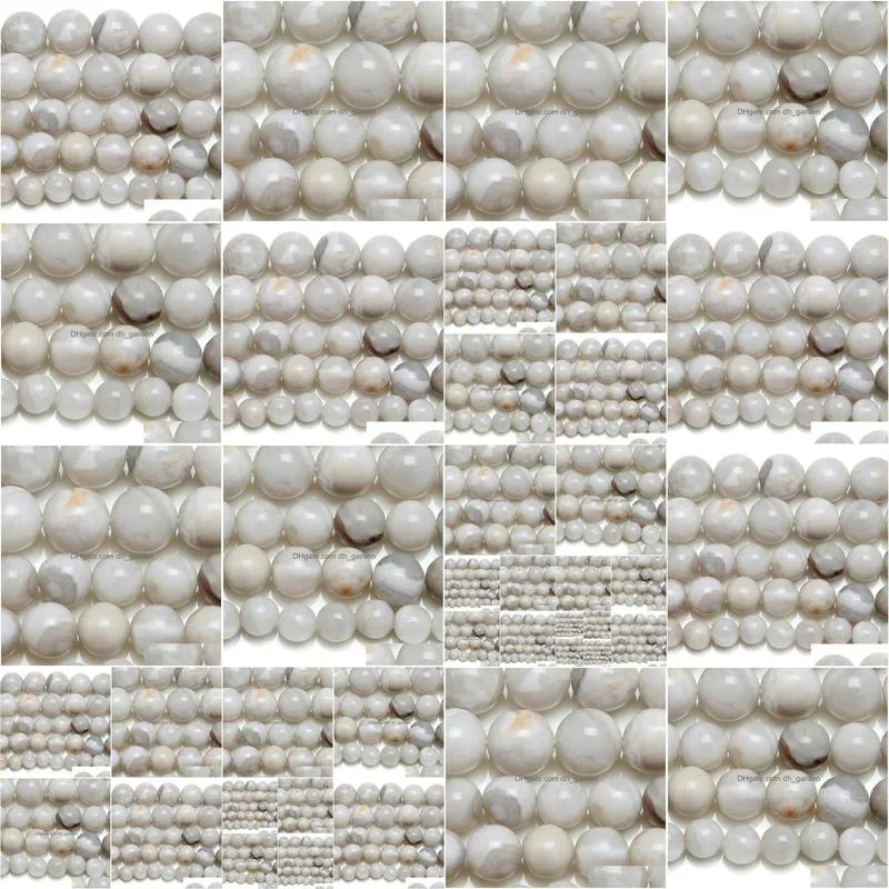 Pierre 8Mm Agates folles blanches naturelles perles rondes en vrac 4 6 8 10 Mm taille de choix pour la fabrication de bijoux livraison directe 202 Dsx