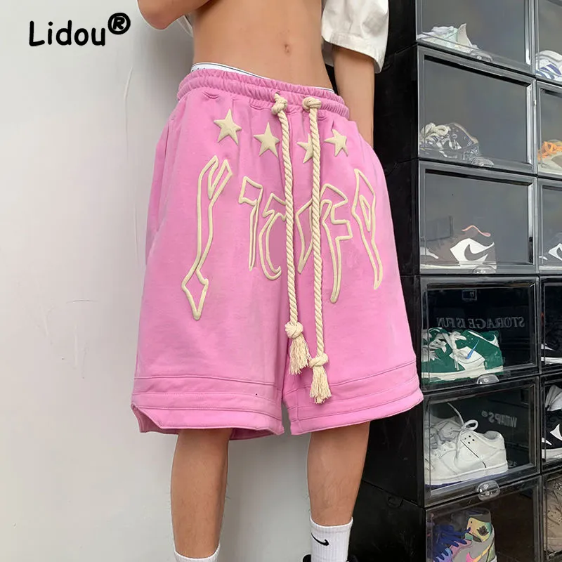 Men's Shorts High Street Casual American Printing Lose Sports Shorts Summer Dreyble Talle Fashion Slit Prosty spodnie 230328