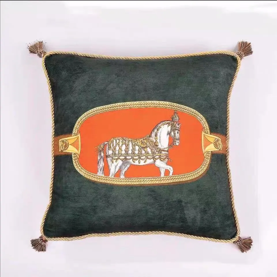 Croker Horse European Style Luxury Velvet Double-sided Print Tassel Sofa Cushion Pillows Office Room Seat