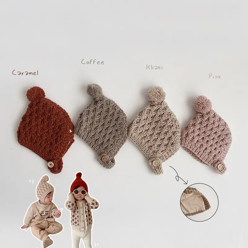 Petten hoeden winter warme baby gebreide hoeden schattige haarbal baby jongens meisjes handbreien pet bonnet vaste kleur kinderen beanie cap cadeaus 230328