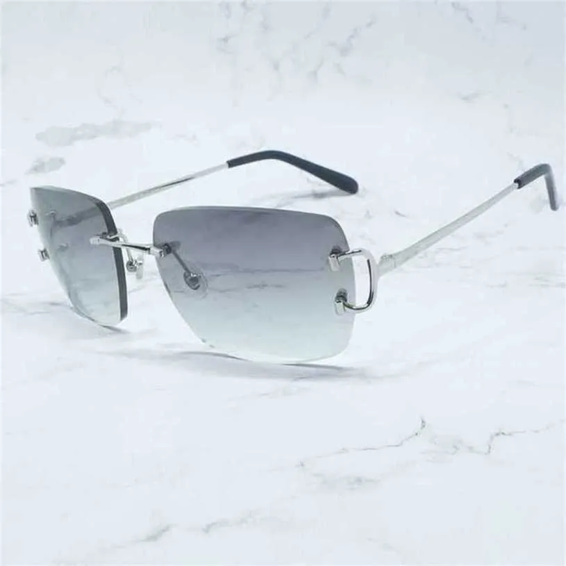 Top Luxury Designer Sunglasses 20% Off Oversized es Metal Retro Brand Rimless Glasses Wire Customized Cut Adge Trendy Men SunglassKajia