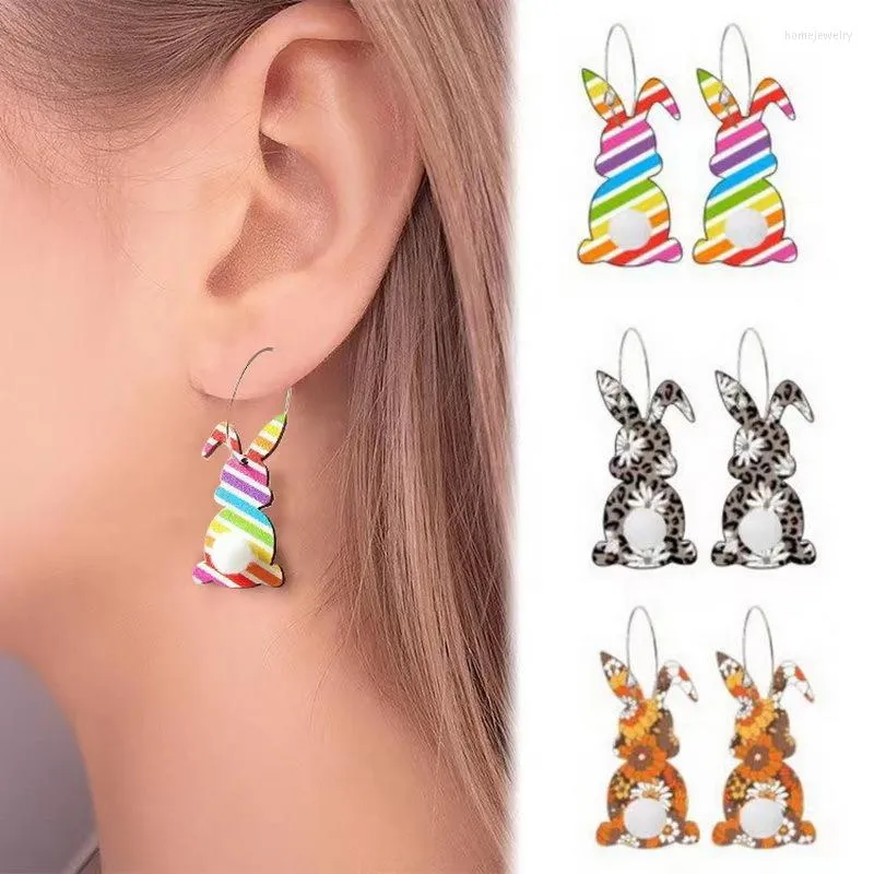 Boucles d'oreilles pendantes Pâques belle imprimé léopard pour les femmes mignon printemps fleur motif bois boule d'oeuf en peluche queue fête