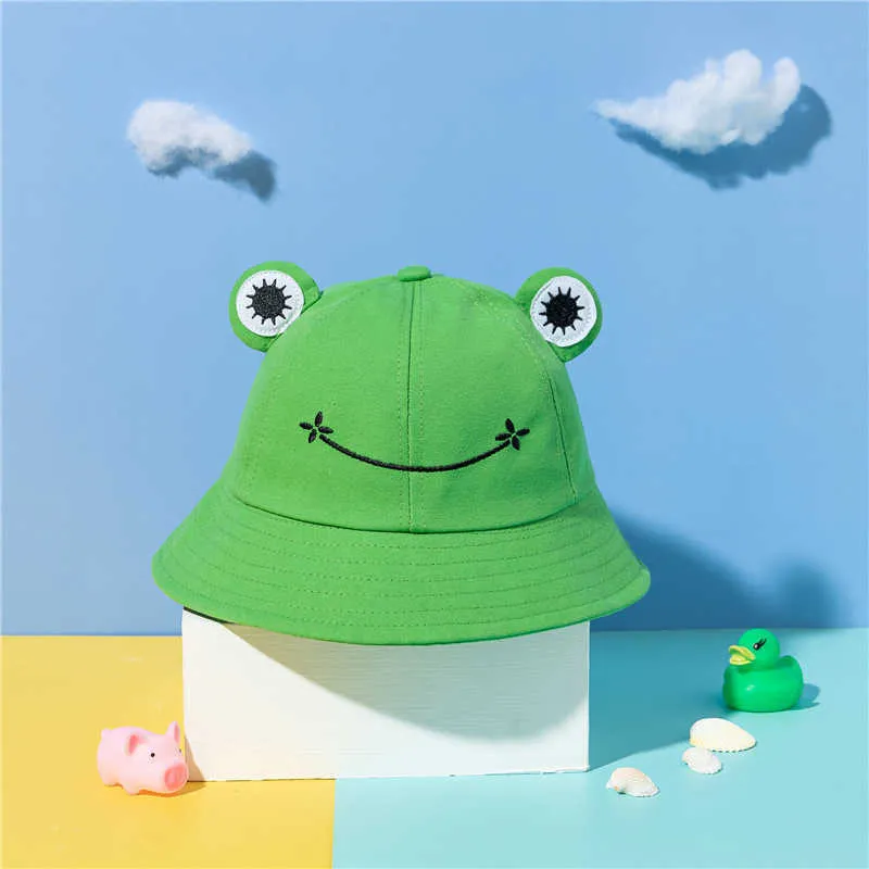 Chapeaux à larges bords Chapeau de pêcheur de grenouille mignon de style coréen pour enfants Chapeau de soleil brodé en coton Chapeau de bassin de protection des oreilles chaudes P230327