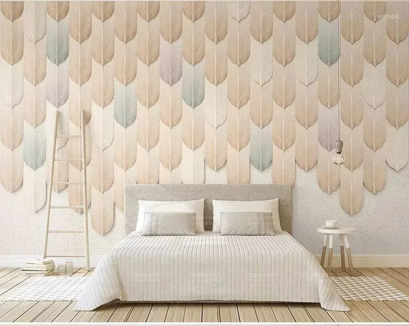 Wallpapers 8d Creative Color Relief Feather Wall Paper Mural 3D Stereoscopic Wallpaper Sticker For TV Background Murals Decor