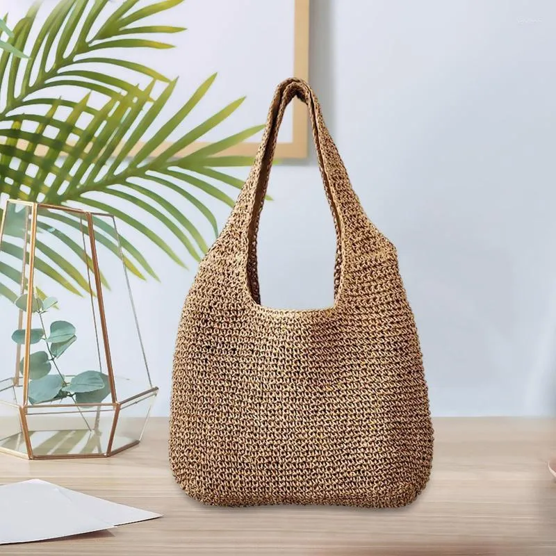 Bolsas de noite, palha de palha de saco de ombro de ombro vintage com zíper rattan bohemian para danças festas garotas garotas