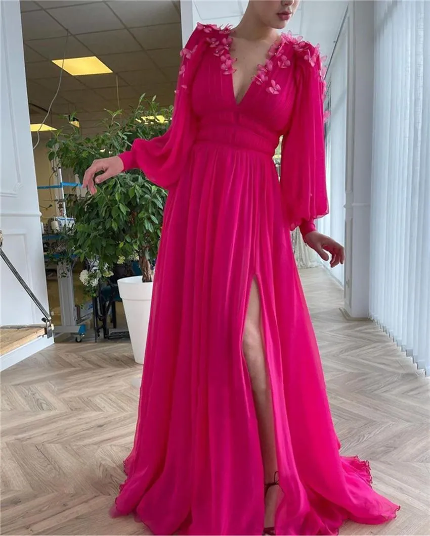 Save Big on Bulk Long Chiffon Prom Dresses Long Sleeve Prom Gowns: Elegant  A Line V Neck Evening Dress With Beaded Appliqué, Chiffon, And Sweep Train 