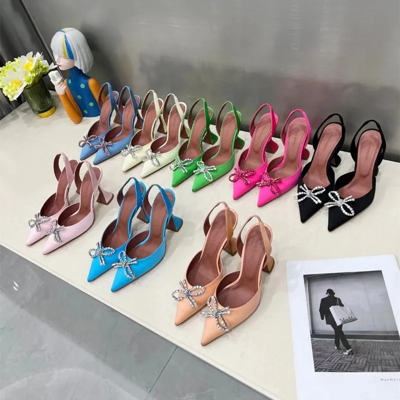 Amina Muaddi Schnalle Fleck Pumps Schuhe Spule Heels Sandalen Damen Luxus Designer Kleid Schuh Abend Slingback Sandale 9,5 cm Größe 35-42