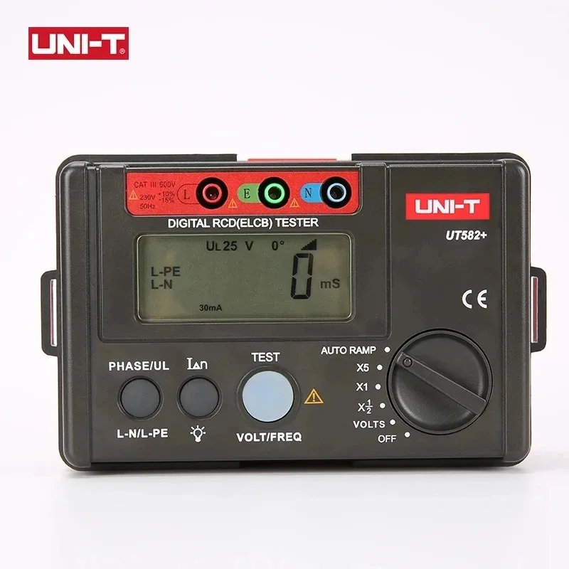 UNI-T UT582plus Digital RCD (ELCB) Tester per interruttori di dispersione La gamma di tensione è 30 V ~ 600 V Tempo di intervento del test e corrente di intervento