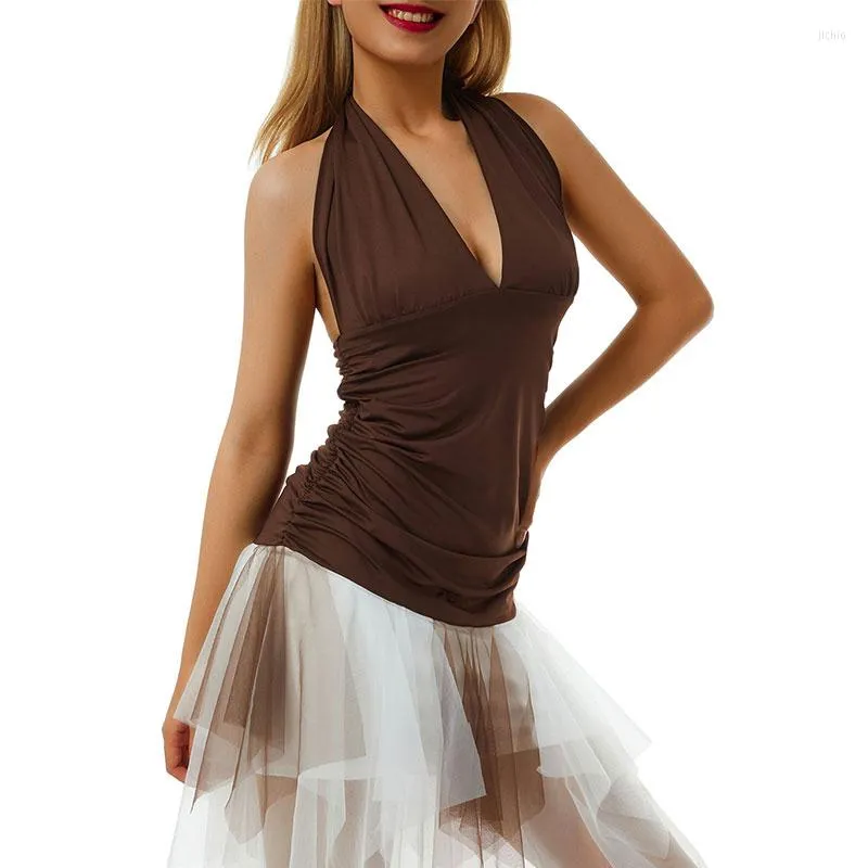 brown and white polka dot halter dress Verlo Polka Dot Halter Neck Maxi Dress main image 1