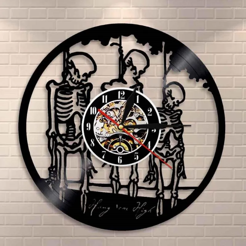 Horloges murales Halloween horreur Art horloge accrochez-les hauts aigus crânes pendu sur corde squelettes Record décor à la maison