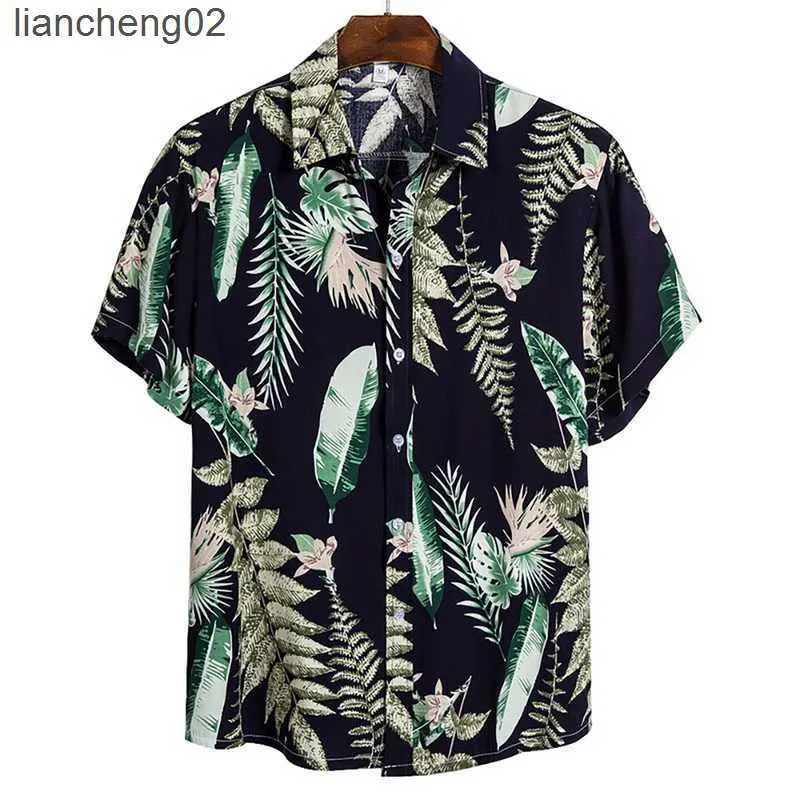 Men's Casual Shirts Men'S Cotton Polyester Summer Short Sleeve Shirt Tropical Pattern Breathable Hawaiian Beach Male Shirts Casual Blouse For Men W0328
