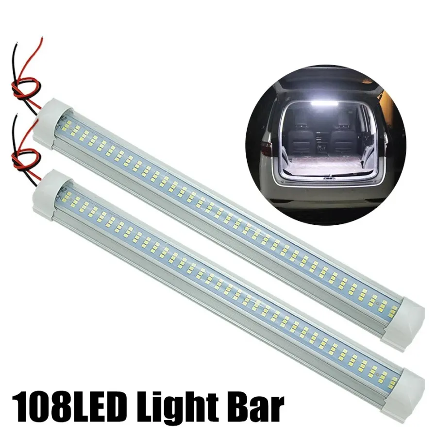 12V 108LED Tubes Car Interior Light Strip Bar Lamp Van Bus Caravan On/Off Switch 4.5W Car Trunk Lamp Led Luggage Compartment Light