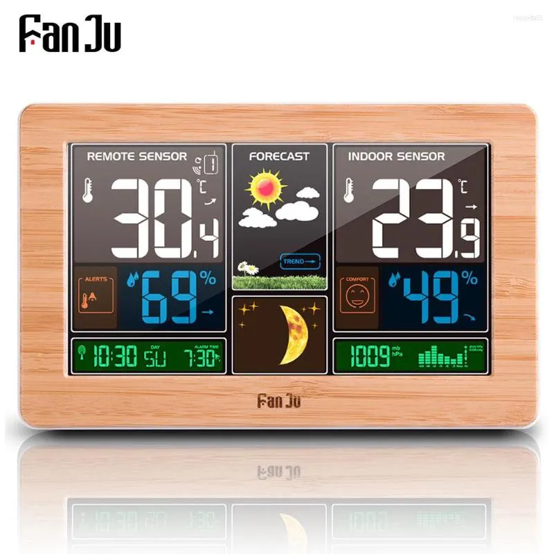 Wall Clocks FanJu FJ3378 Weather Station Clock Digital Alarm Table Desk Hygrometer Barometer With Wireless Sensor