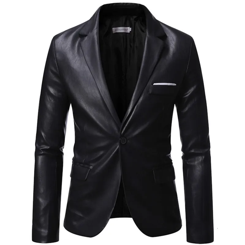 Men's Suits Blazers Autumn Winter Men's Business Luxury Blazer Fashion Banquet Leather Dress Suit Jacket Slim Texture High Quality Pu Coat 6XL 230328